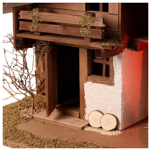 Wooden nativity stable with 10 cm statues 35x60x30 cm 7