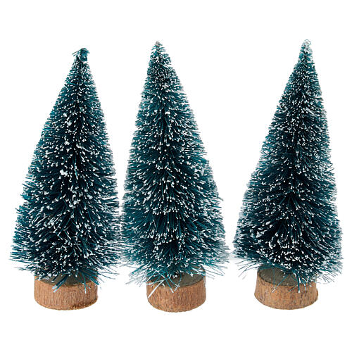 Trio sapins enneigés 10 cm crèche 4-6 cm 1