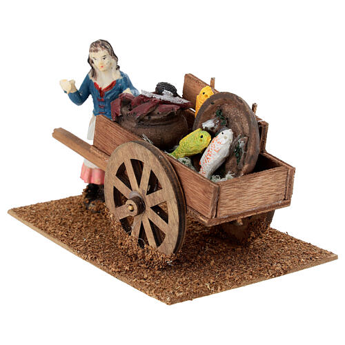 Fishmonger's cart with female figurine, 10x15x10 cm, for 10-12 cm Nativity Scene 3