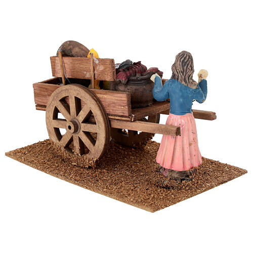 Fishmonger's cart with female figurine, 10x15x10 cm, for 10-12 cm Nativity Scene 4