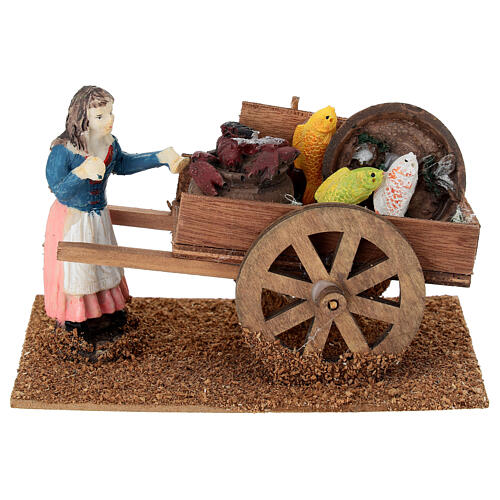 Pescivendola con carretto 10x15x10 cm e statua presepe 10-12 cm 1