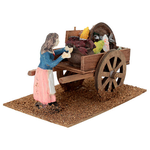 Pescivendola con carretto 10x15x10 cm e statua presepe 10-12 cm 2