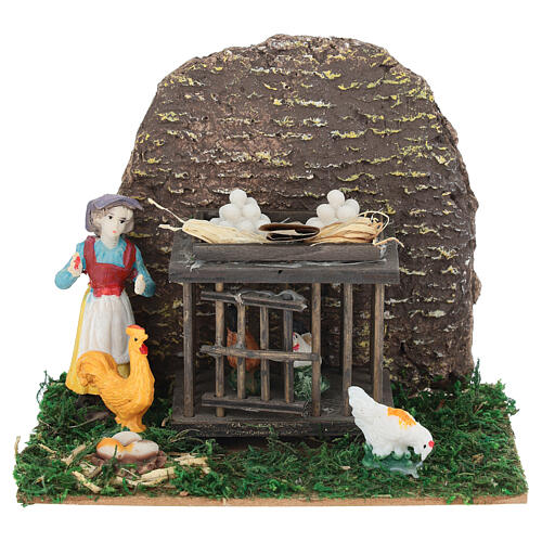 Henhouse with woman, 10x15x10 cm, for 5 cm Nativity Scene 1