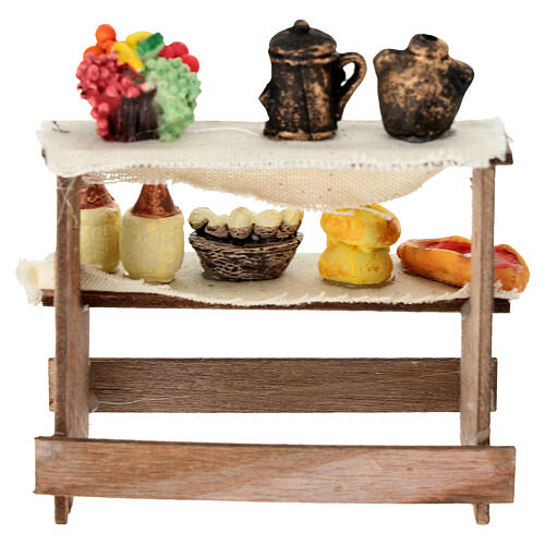Markttisch mit Lebensmitteln 10×10×5 cm für Krippe mit 12–14 cm Figuren-Serie 4