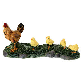 Resin hen and chicks, 5x8x5 cm, for 8-10 cm Nativity Scene