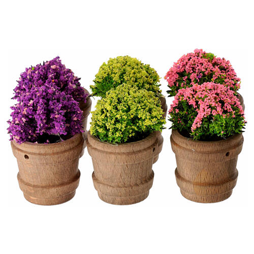 Set aus 6 Holzvasen mit Blumen – 6 × 4 cm, Krippenzubehör für 12–14 cm Figuren-Serie 1