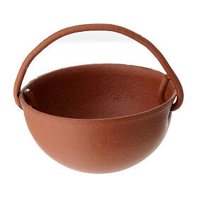 Copper-coloured metal cauldron of 2x3 cm for 8-10 cm Nativity Scene