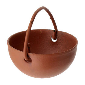 Copper-coloured metal cauldron of 2x3 cm for 8-10 cm Nativity Scene