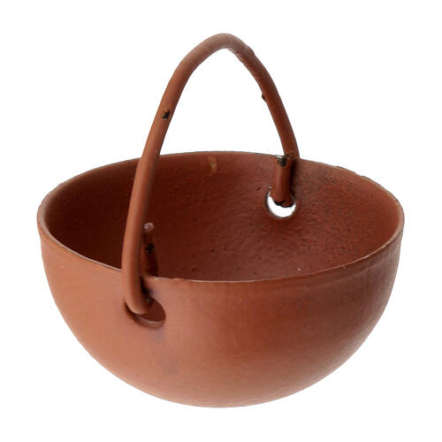 Copper-coloured metal cauldron of 2x3 cm for 8-10 cm Nativity Scene 2