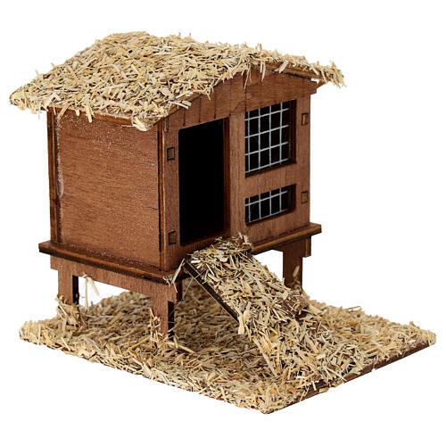 Miniature henhouse with ramp, 10x10x10 cm, for 10-12 cm Nativity Scene 2