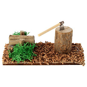 Log with axe for 8-10 cm Nativity Scene, 5x10x5 cm