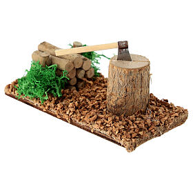 Log with axe for 8-10 cm Nativity Scene, 5x10x5 cm