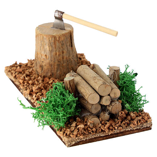 Log with axe for 8-10 cm Nativity Scene, 5x10x5 cm 4