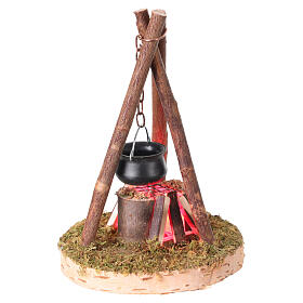 Feu de camp avec casserole 8x7x12 cm pour crèche 10-12 cm