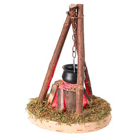 Feu de camp avec casserole 8x7x12 cm pour crèche 10-12 cm