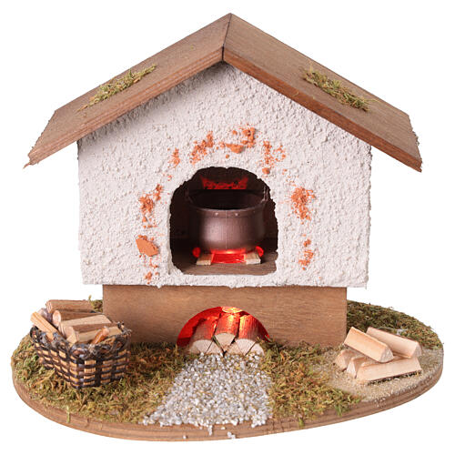 Illuminated wood-fired oven for 12-14 cm Nativity Scene, 18x15x13 cm 1