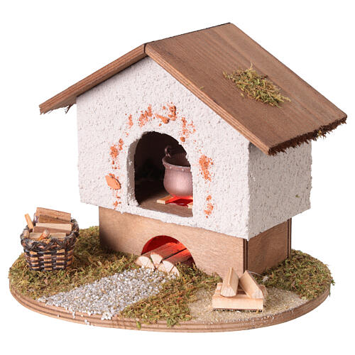 Illuminated wood-fired oven for 12-14 cm Nativity Scene, 18x15x13 cm 3