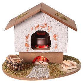 Four à bois 18x15x13 cm illuminé pour crèche 12-14 cm