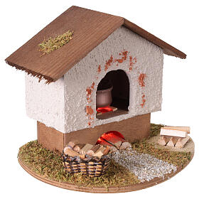 Four à bois 18x15x13 cm illuminé pour crèche 12-14 cm
