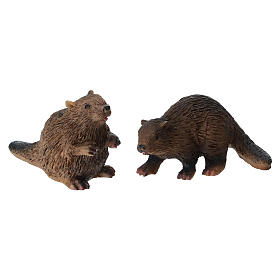 Ensemble de 2 castors en résine pour crèche 10-12 cm