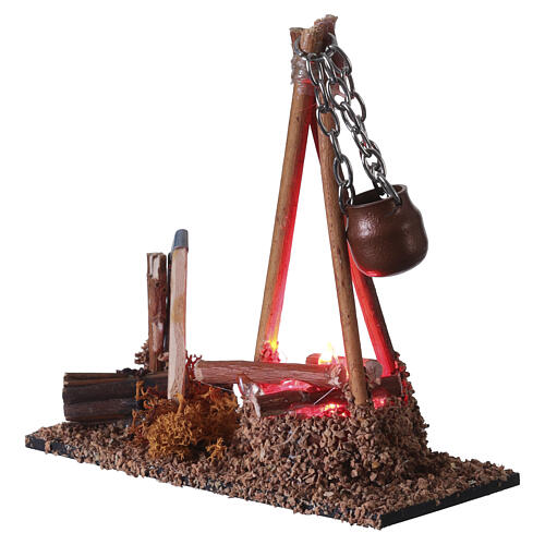 Fogueira com panela luz LED estilo nórdico 12x12x5 cm para presépio 10-12 cm 3