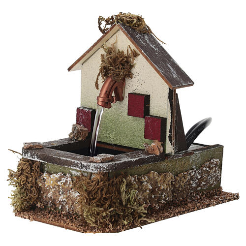 Nativity fountain in cork, moss and wood 14x13x9 cm 3