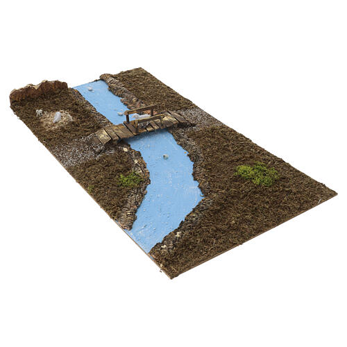 Drewniana podstawa do szopki 8–10 cm, z mostem i rzeką - 10x75x40 cm 3