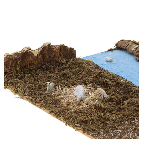 Drewniana podstawa do szopki 8–10 cm, z mostem i rzeką - 10x75x40 cm 4