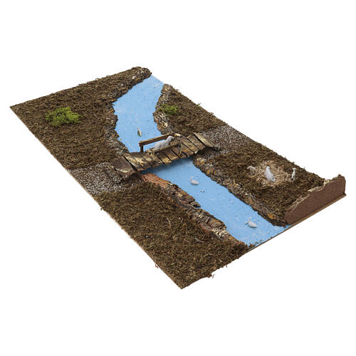 Drewniana podstawa do szopki 8–10 cm, z mostem i rzeką - 10x75x40 cm 5