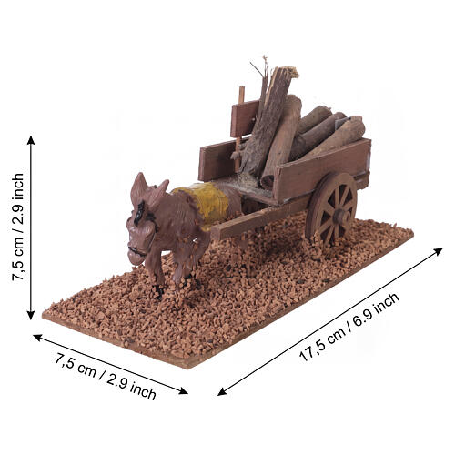 Asino con carretto legna 7,5x7,5x17,5 cm per presepe da 8 cm 2