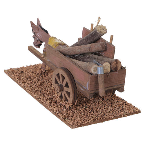 Asino con carretto legna 7,5x7,5x17,5 cm per presepe da 8 cm 5