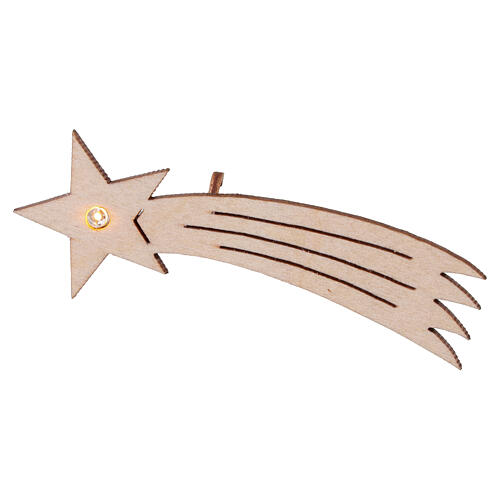 Estrela cometa em madeira 2x7 cm com luz LED quente intermitente 3