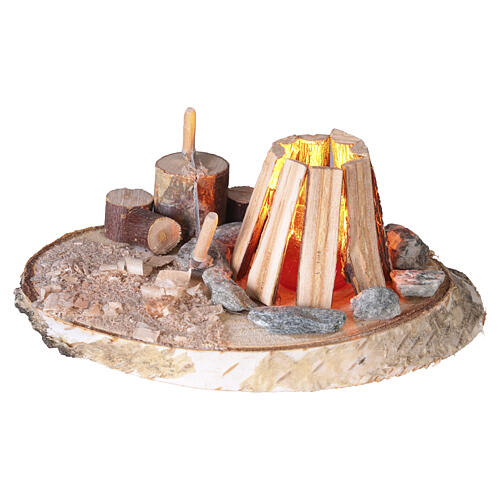 Décor feu de camp et bûcheron 5x10x7 cm pour crèche 8-10 cm 2