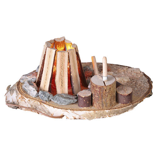 Scena: ognisko i pieńz piłą, 5x10x7 cm - do szopki 8–10 cm 3