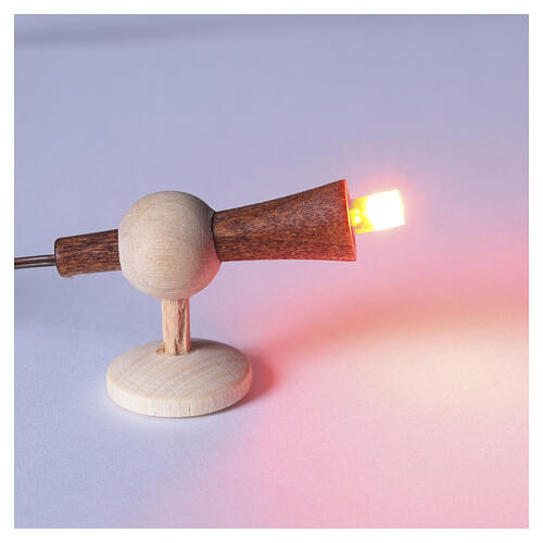 Torche en bois pour crèche lumière LED rouge h 3 cm 3,5 V 3