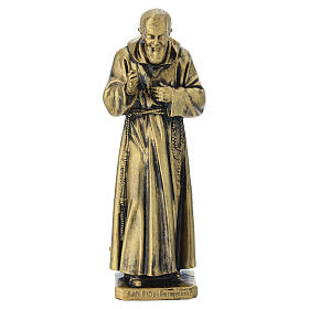 Statua Padre Pio con rosario in PVC color bronzo 18 cm