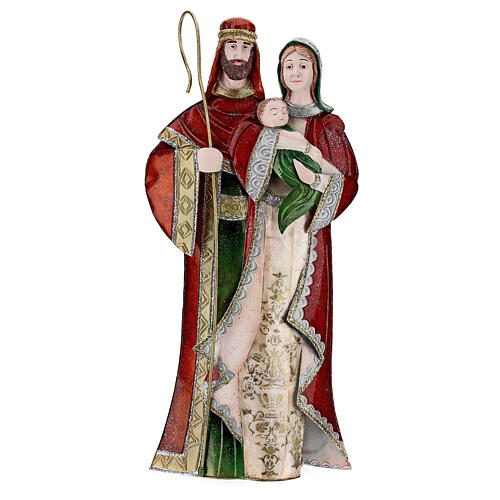 Statue Heilige Familie grün weiß rot Metall, 48 cm 1