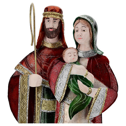 Statue Heilige Familie grün weiß rot Metall, 48 cm 2