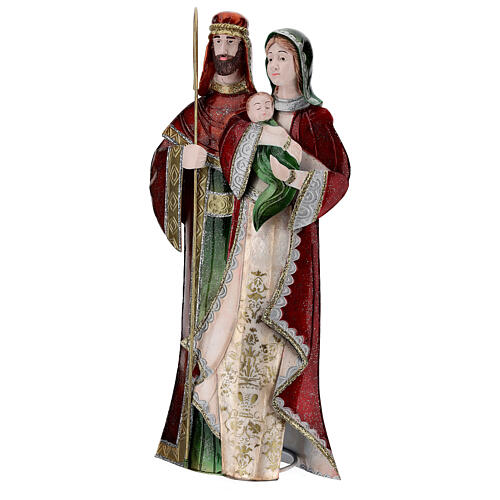 Estatua Sagrada Familia verde blanco rojo metal 48 cm 3