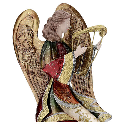 Angel with lyre, metal statue, 36 cm 2
