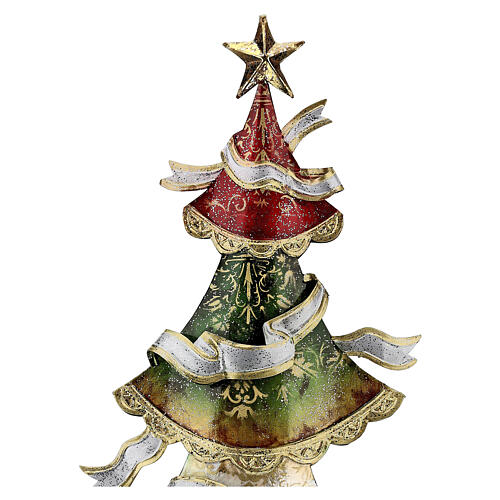 Metallic Christmas tree with tricolour ribbons 45 cm 2
