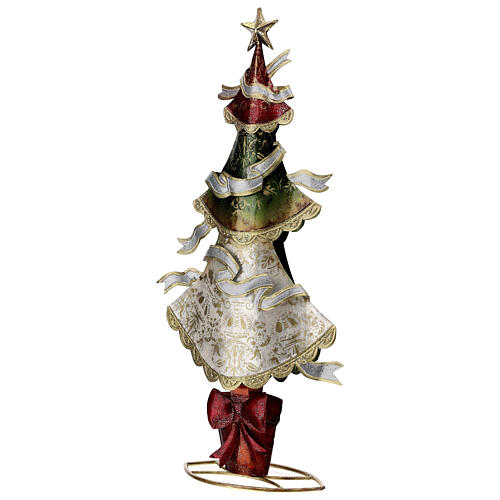 Árvore de Natal estilizada de metal verde, branca, vermelha com fitas, altura 45 cm 3