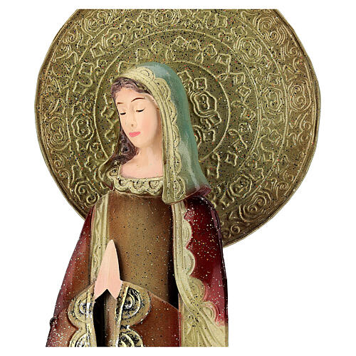 Rote und goldfarbige Madonna aus Metall mit Gebet, 52 cm hoch 2