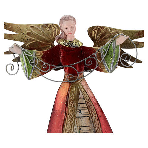 Anioł otwarte ramiona i motyw nut, figurka z metalu h 28 cm 2