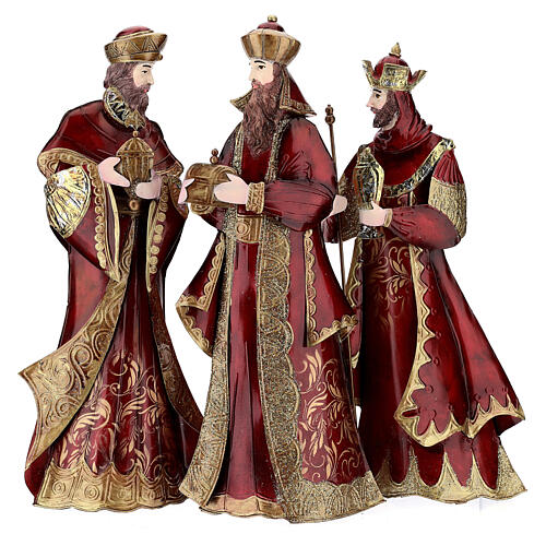 Nativity Scene with 5 statues, red and gold, metal, h 44 cm 5