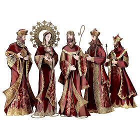 Natività 5 statue rosso oro metallo h 44 cm