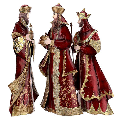 Presépio de Natal Natividade 4 figuras metal vermelho e dourado 44 cm 7