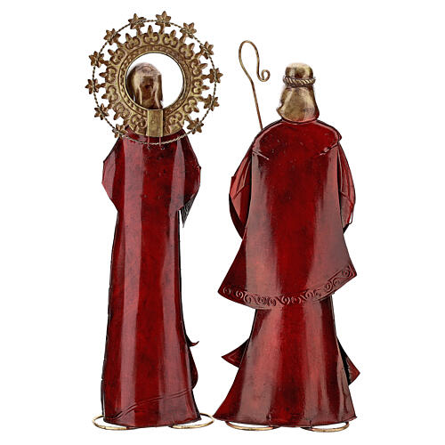 Presépio de Natal Natividade 4 figuras metal vermelho e dourado 44 cm 8