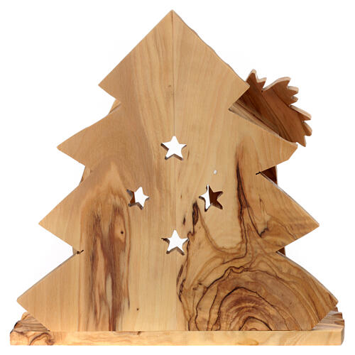 Stable for 8 cm Nativity Scene with stylized tree Bethlehem olive wood 15x15x10 cm 5