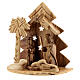 Stable for 8 cm Nativity Scene with stylized tree Bethlehem olive wood 15x15x10 cm s2